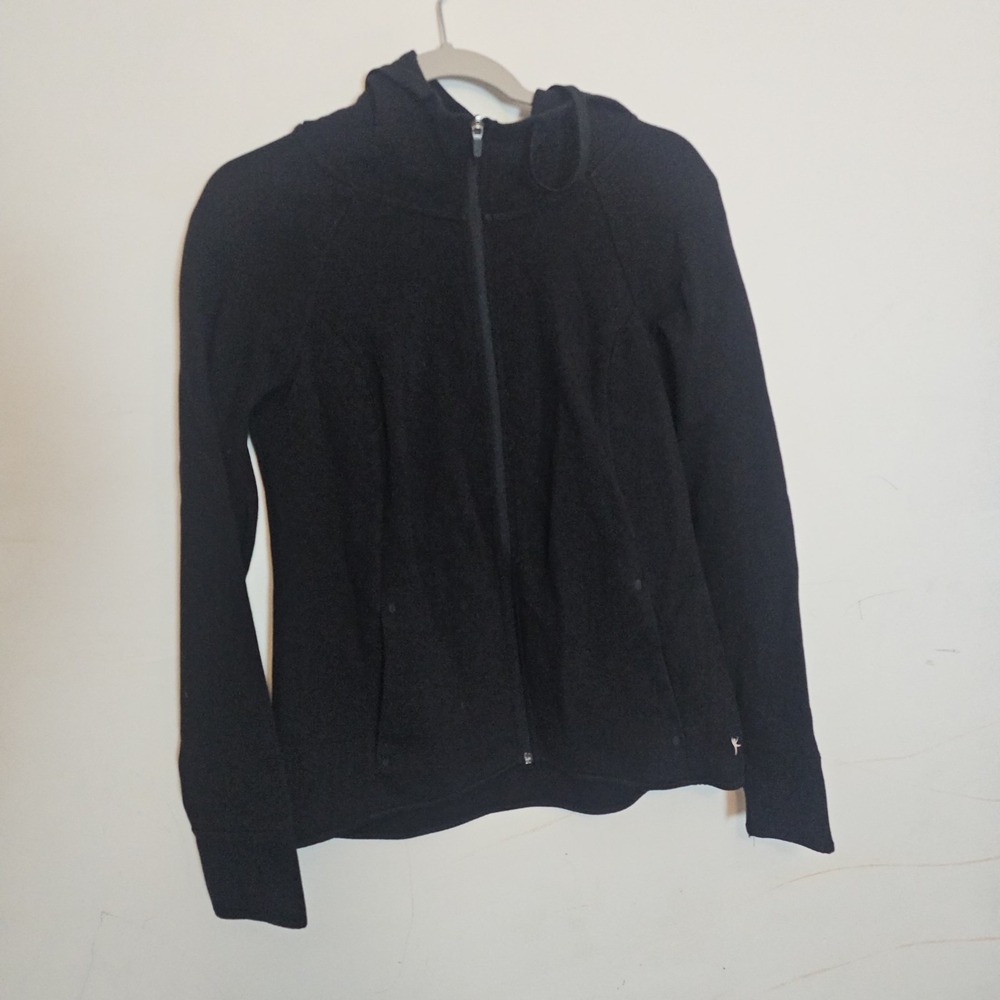 Danskin black run jacket Workout zip up jacket Athletic Yoga Contour Hood M 8-10
